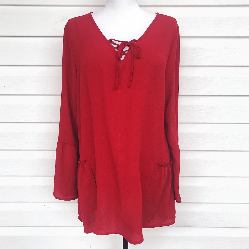 •NICOLA BY EK•NWT Semi-Sheer Top w/ Ruffle Sleeve